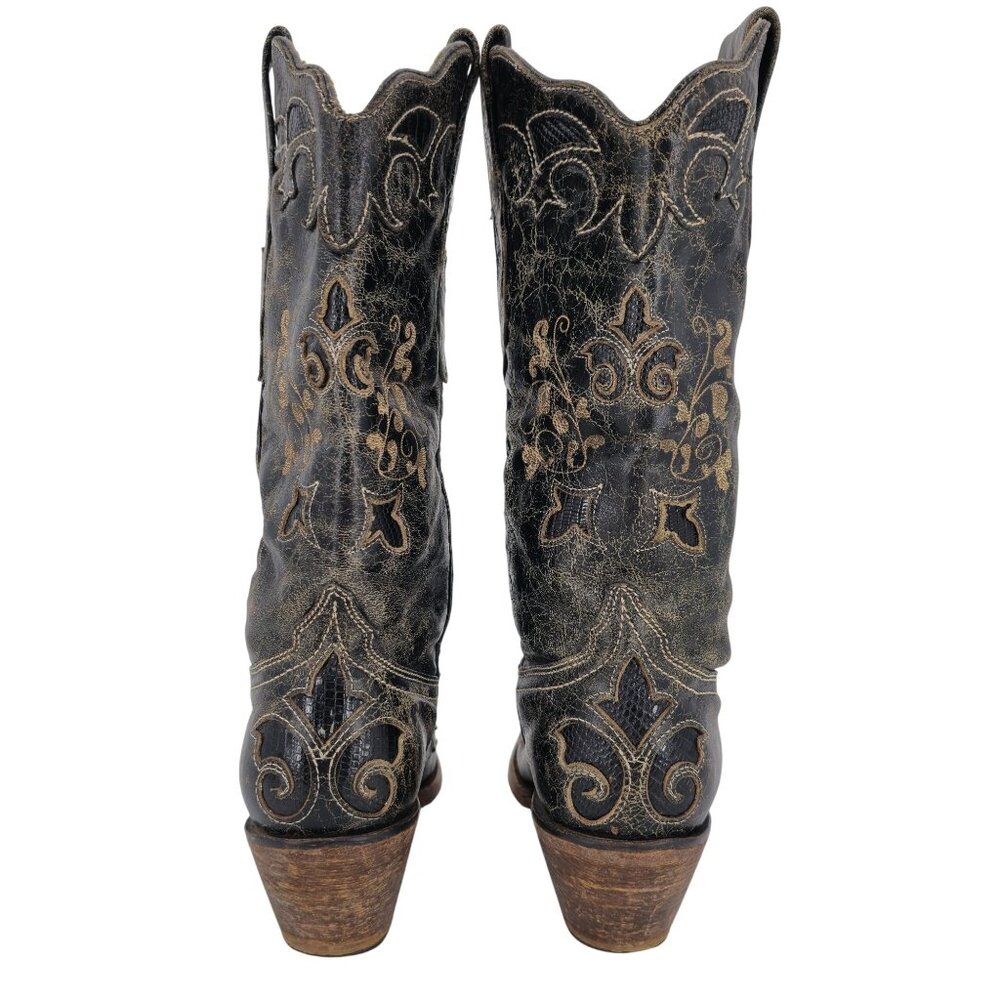 Corral Vintage Womens Size 6.5M Black Leather Cowboy Cowgirl Western Boots C2108 - Picture 3 of 16